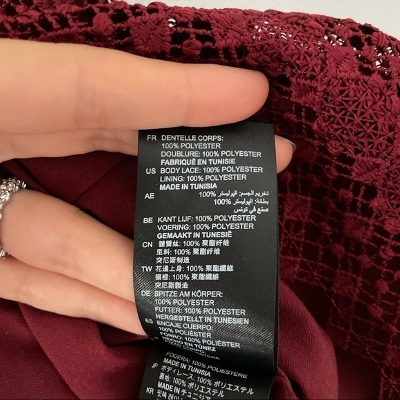 Sandro Bordeaux Guipure Crochet Lace Mini Dress Red - Picture 14 of 16